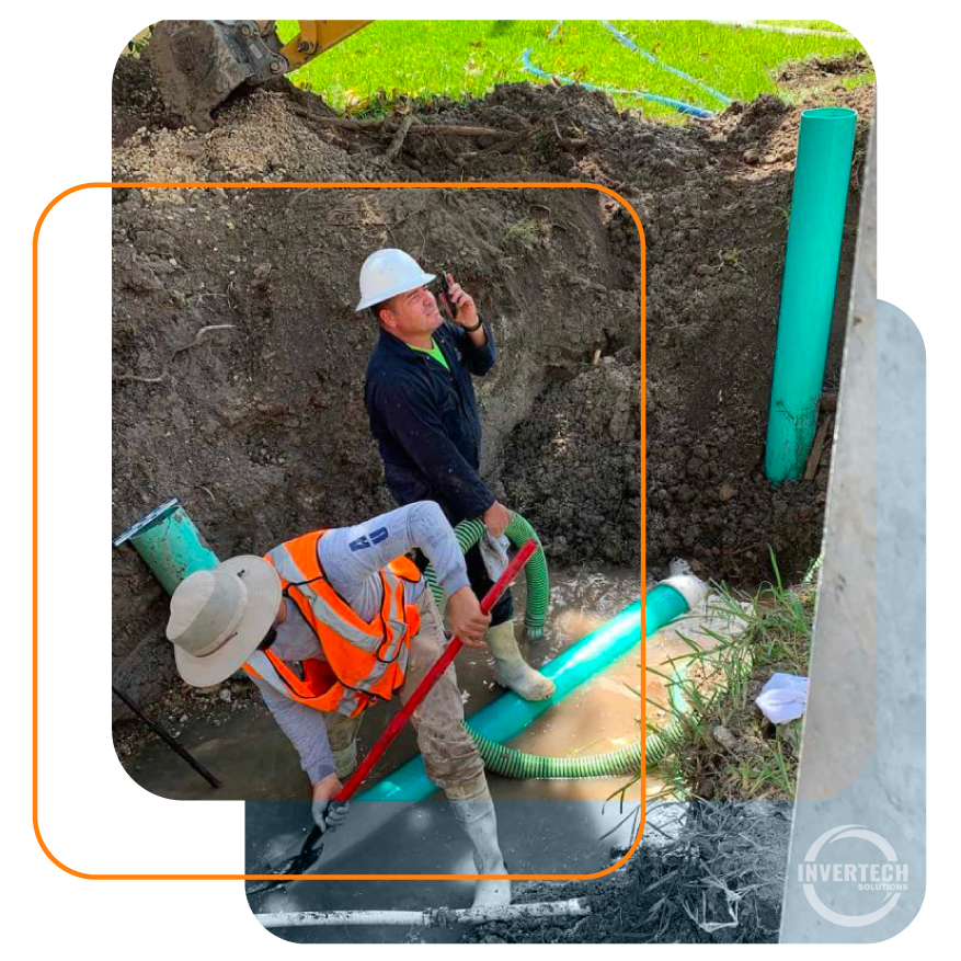 Licensed contractors installing underground utility pipe, Invertech Solutions Florida