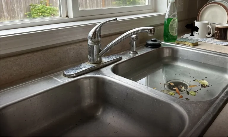 Kitchen sink draining slowly, often the first visible sign of a septic tank or drain field problem.